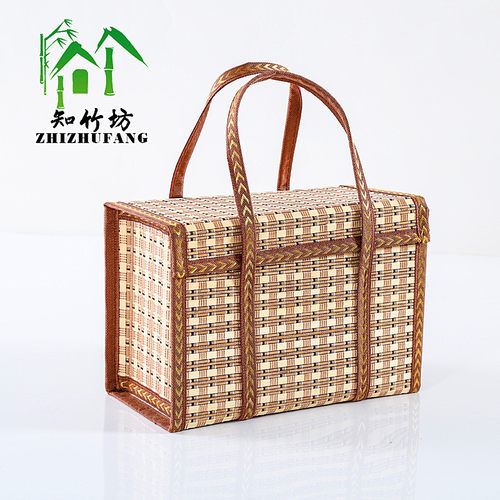 制品手提篮子特产装水果竹篮筐粽子可折叠竹篮