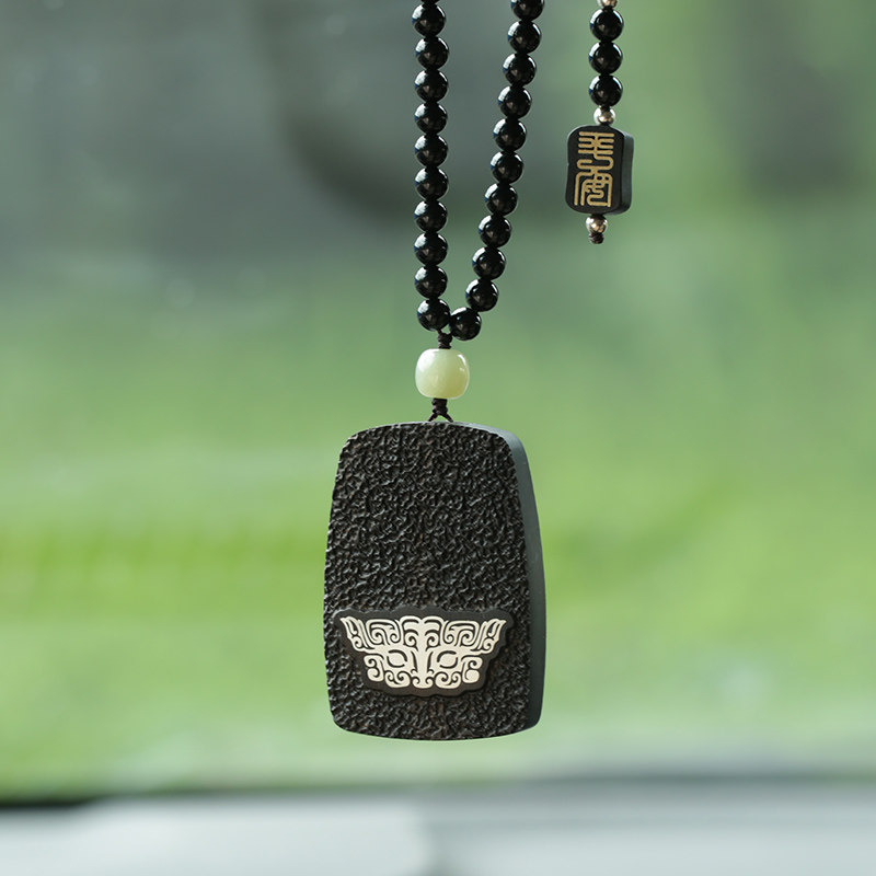 高端黑檀镶银貔貅汽车挂件后视镜挂饰男女车载里上招财吊坠保平安