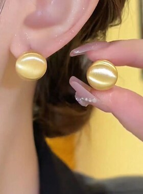 复古拉丝圆球耳钉耳扣小众设计感高级耳环女2024新款爆款金属耳饰