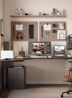 【国内发货】wzo黑色转角升降书桌L型书房电动电脑桌实木拐角书桌