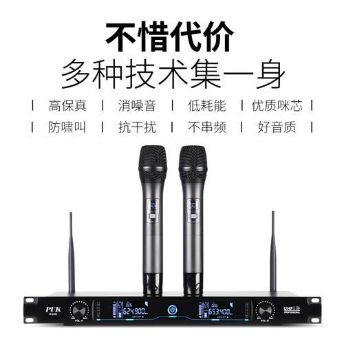PUK王牌 家庭卡拉ok家用唱歌麦克风 专业KTV一拖二无线话筒高保真