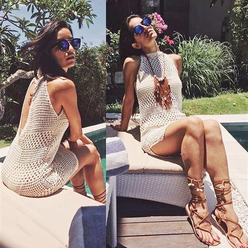 新款镂空针织露背心式性感比基尼罩衫沙滩防晒衣泳衣外搭套头衫女