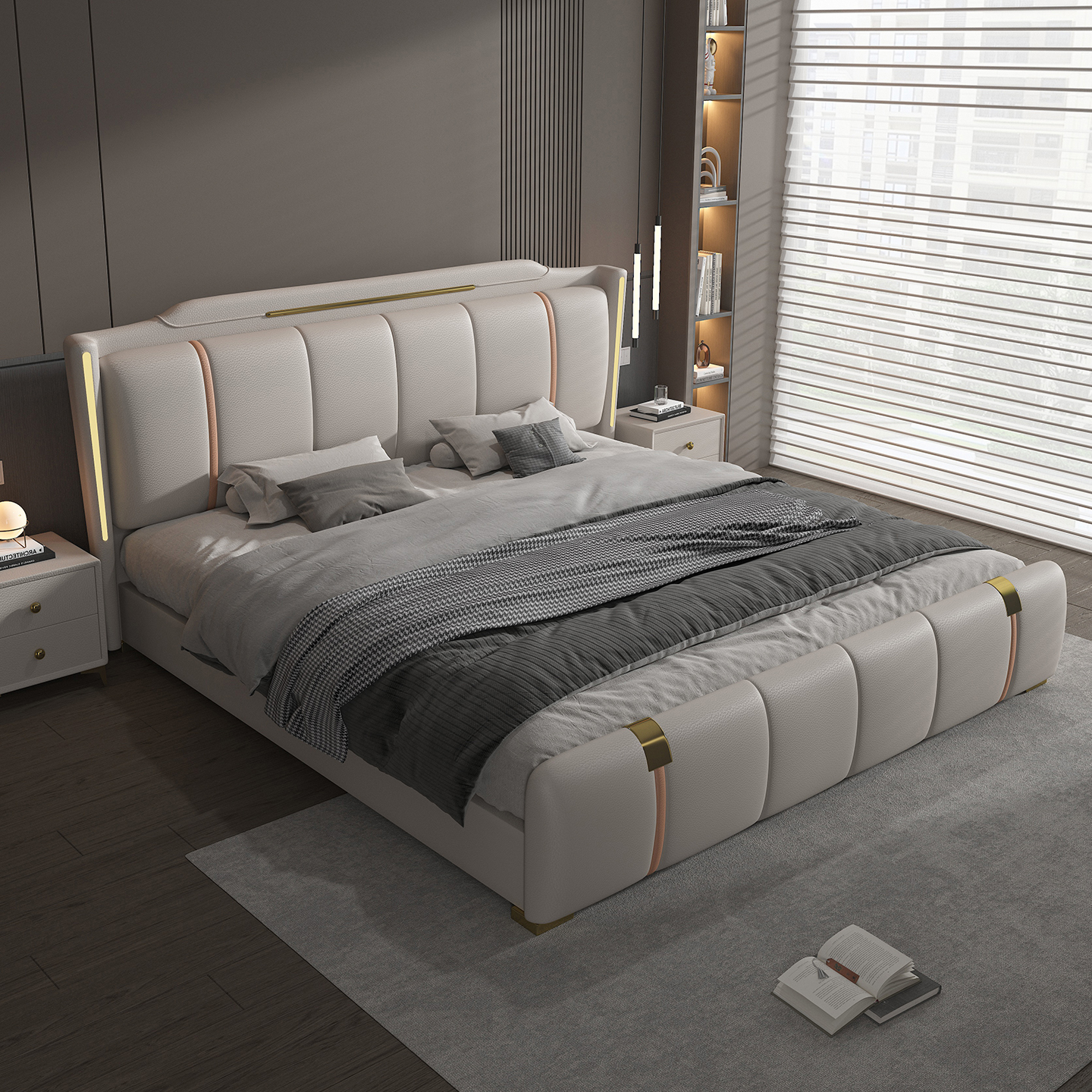 轻奢真皮床简约2米主卧软包床