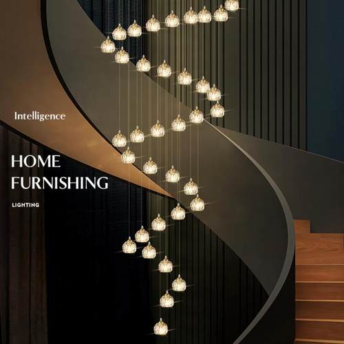 水晶复式楼梯吊灯现代简奢大厅复式楼别墅跃层旋转中空长轻奢