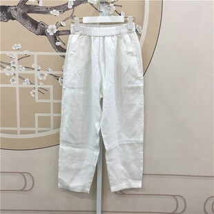 女夏季 哈伦裤 新款 松紧腰九分裤 子8815 宽松薄款 复古文艺亚麻休闲裤