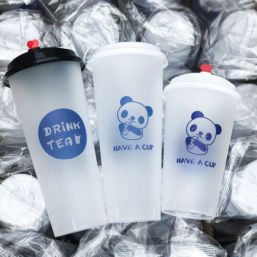 新90口径磨砂注塑奶茶杯一次性塑料杯子带盖吸管果汁饮料打包杯定