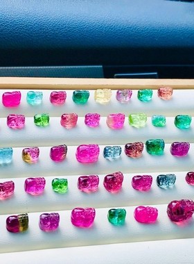 一图一物天然蓝碧玺貔貅吊坠项坠红绿西瓜碧可通孔可镶嵌戒指男女