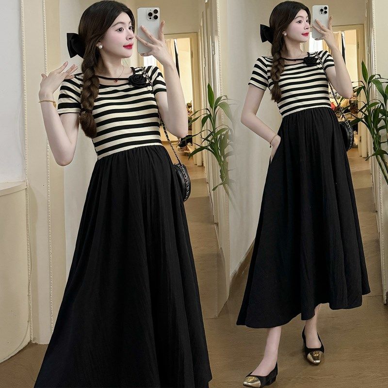 孕妇装夏装拼接条纹假两件短袖连衣裙赫本风气质裙子夏季孕妇裙夏,孕妇装/孕产妇用品/营养,连衣裙,淘宝优惠券,粉丝福利购,淘宝优惠卷