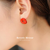 红色圈圈珐琅滴釉耳钉女中国风高级感小众设计气质款 方圆脸耳饰