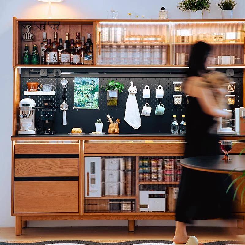 北欧良仓餐边柜奶油风实木餐边柜现代简约茶水柜储物餐桌一体靠墙