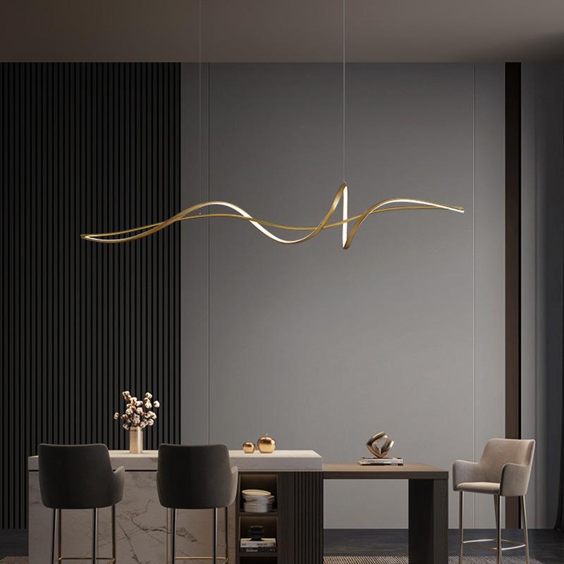 全铜现代简约餐厅吊灯意式极简轻奢吧台设计师艺术北欧餐桌长条灯