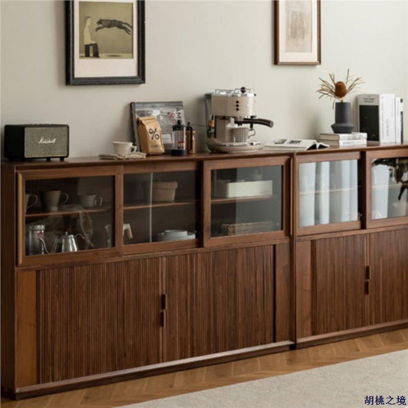 全实木餐边柜北美黑胡桃木储物柜茶水柜简约多功能收纳玻璃展示柜