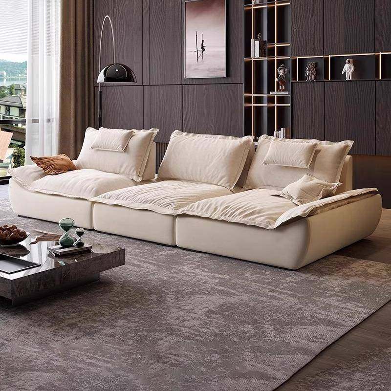 意式极简帆船沙发可调节高靠背磨砂布艺沙发客厅奶油风沙发组合