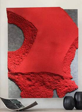 轻奢样板间立体实物画后现代极简红色玄关大气抽象组合艺术装饰画