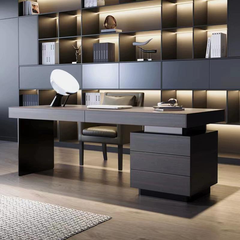 意式设计师书桌现代轻奢简约书房样板房别墅办公桌高端写字台智能