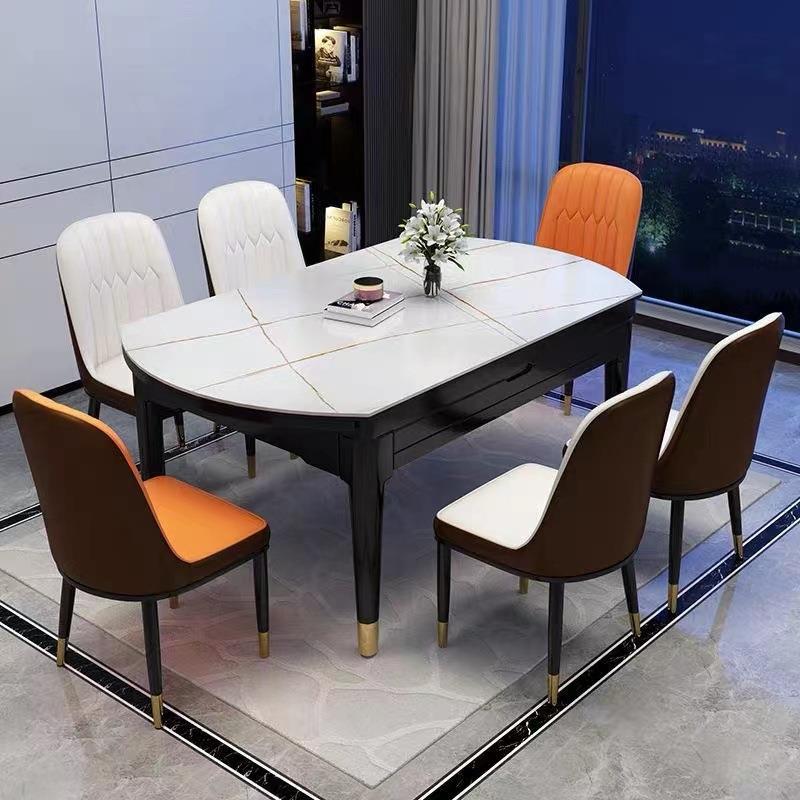 欧式极简实木岩板餐桌椅组合小户型伸缩折叠方桌可变圆桌家用饭桌