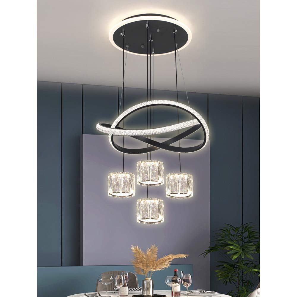 led餐厅灯具现代简约新款饭厅餐桌灯四头大气网红轻奢水晶吊灯