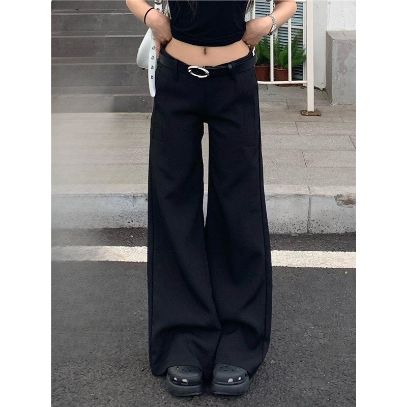 橘子树在哪儿黑色低腰休闲喇叭西装裤女春秋高级感垂感宽松拖地裤