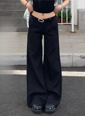 橘子树在哪儿黑色低腰休闲喇叭西装裤女春秋高级感垂感宽松拖地裤