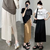 缎面开叉运动中长款 外穿宽松韩版 孕妇半身裙托腹裙 薄款 孕妇裙夏季