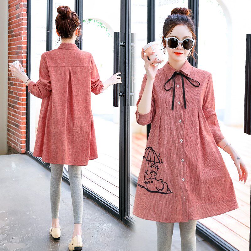 2024孕妇春秋新款连衣裙潮妈韩版时尚款套装秋装网红款显瘦衬衫裙