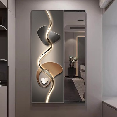 轻奢高级灰现代隐藏式全身镜装饰画隐形穿衣镜挂画可推关闭镜子画