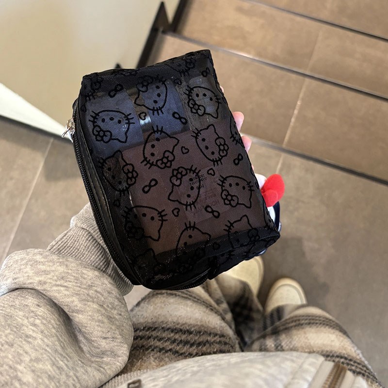 可爱卡通kitty网纱化妆包新款大容量洗漱包外出旅行便携式收纳包