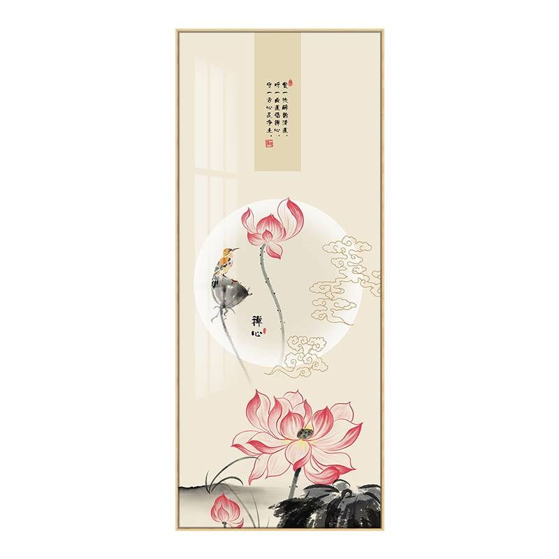 复古禅意心境荷花玄关装饰画走廊过道竖版挂画茶室书房中国风挂画图片