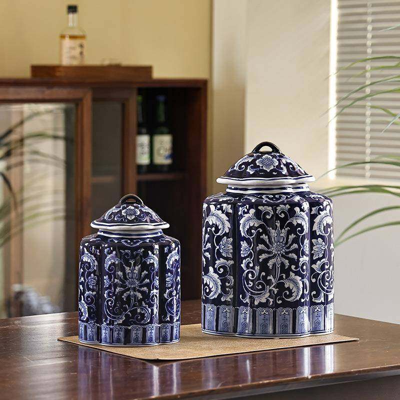 新中式青花瓷缠枝陶瓷盖罐陶瓷花瓶可水培别墅陶瓷花瓶高级感摆件,纺织面料/辅料/配套,纺织机械配件,淘宝优惠券,粉丝福利购,淘宝优惠卷