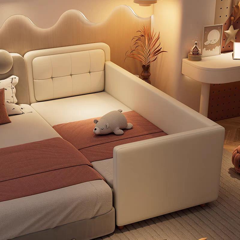 儿童软包拼接床男孩女孩实木现代简约婴儿宝宝小床带护栏加宽边床