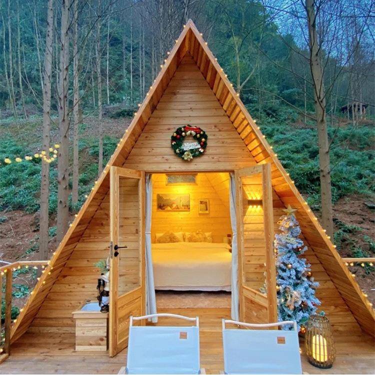 户外防腐木三角木屋网红可组装小房子庭院花园移动别墅设计