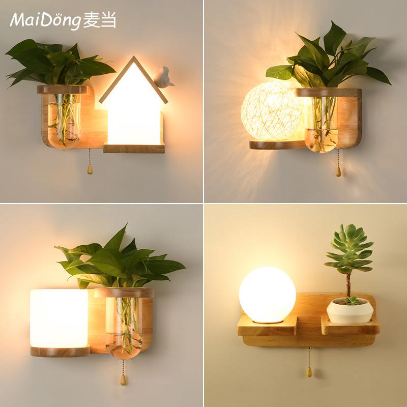 壁灯北欧现代简约led墙壁灯客厅过道楼梯卧室灯实木绿植创意床头