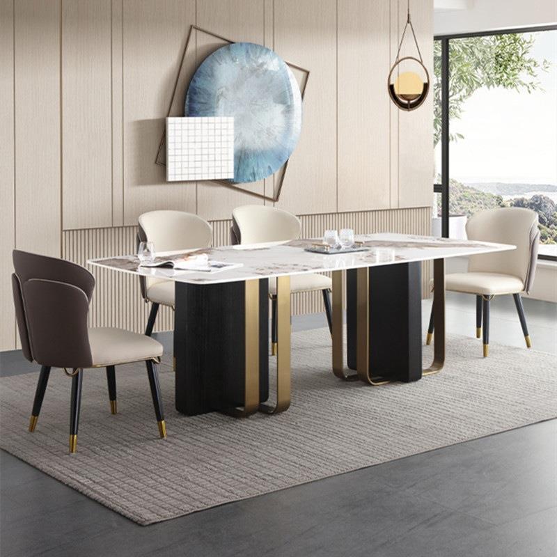 意式轻奢风长方形餐桌椅组合家用小户型极简饭桌现代简约亮光岩板