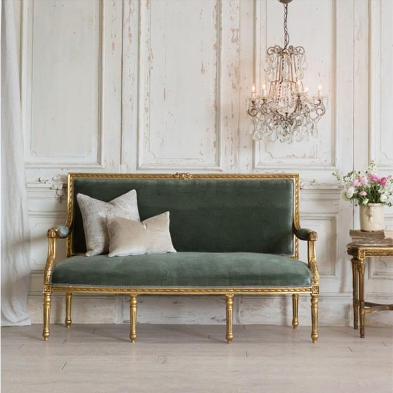 美式乡村三人轻奢沙发小户型影楼拍照家具法式复古金色雕花沙发
