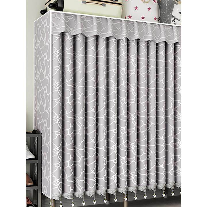 布衣柜全钢出租房卧室帘拉钢管加粗耐用加厚家用简易无异味衣橱