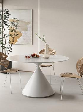 岩板餐桌简约纯白色圆桌家用圆形内嵌式转盘德利丰小户型纯黑饭桌