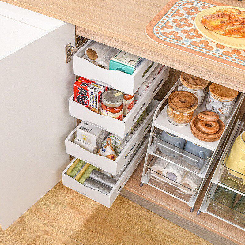 抽屉式厨房纸巾置物架壁挂多层垃圾袋抽拉储物橱柜内置保鲜袋收纳