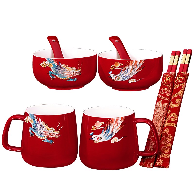 敬茶杯喜碗套g装结婚用的敬酒茶杯婚礼改口喜杯红碗婚庆用品大全