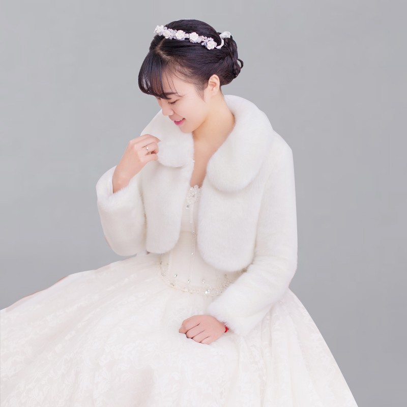 秋冬新娘婚纱毛披肩结婚仿皮草外套伴娘保暖加厚短款礼服旗袍外搭