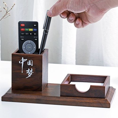 木质笔筒办公桌面高档商务名片盒简约现代高档老板办公室收纳摆件