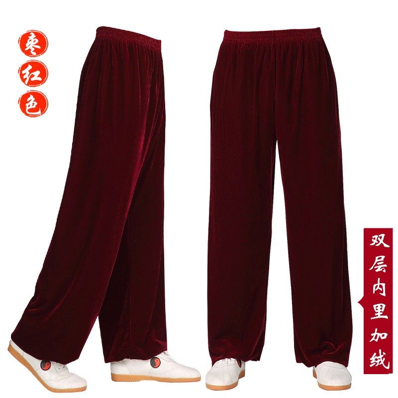 冬季双层加绒加厚太极服金丝绒女保暖太极裤武术练功裤太极拳裤子