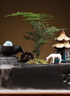 创意流水喷泉转运球摆件加湿器小型办公室桌面盆景循环水开业礼品