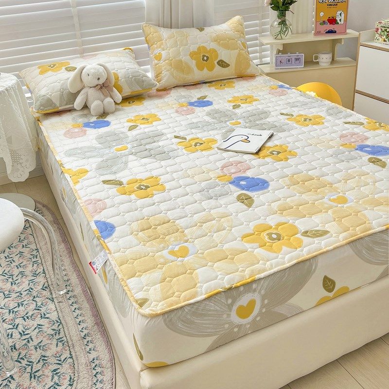 床笠加厚夹棉纯棉全棉卡通儿童纯色全包床罩学生床垫床单三件套3