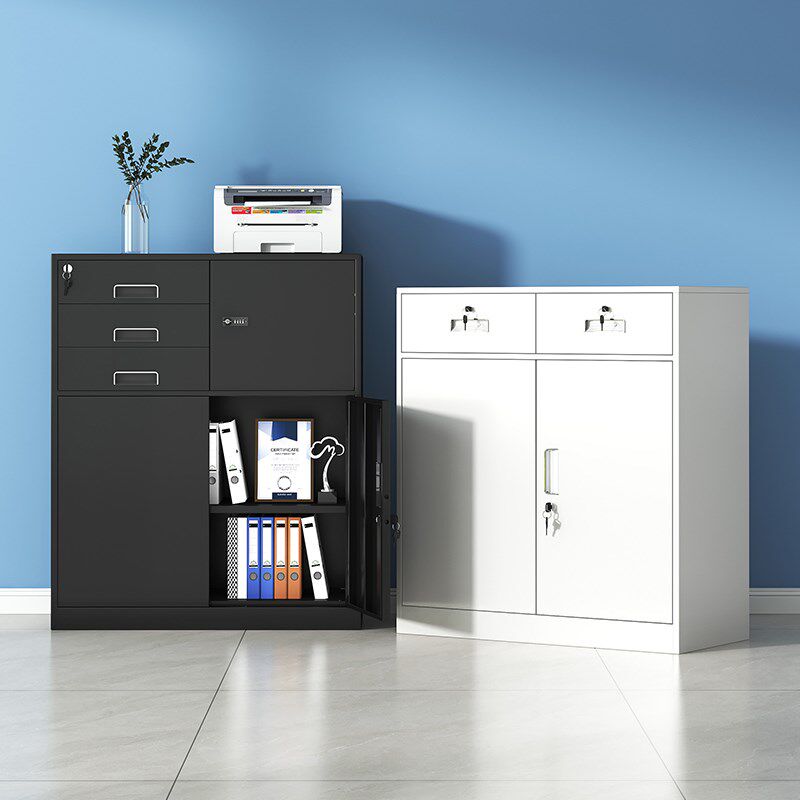 偏三保文件柜铁皮矮柜办公室资料柜阳台抽屉储物柜工具带锁小柜子