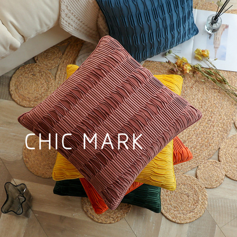 北欧几何八字纹绒布沙发抱枕套牀头靠北欧样板间靠垫靠枕套飘窗装