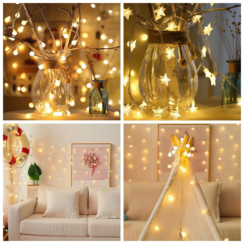 节日装饰暖色灯雪花星星led彩灯闪灯串灯满天星七彩变色场景布置