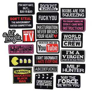 英文词条幽默风格布贴徽章经典美语字母卡通补丁装饰贴可熨烫可缝