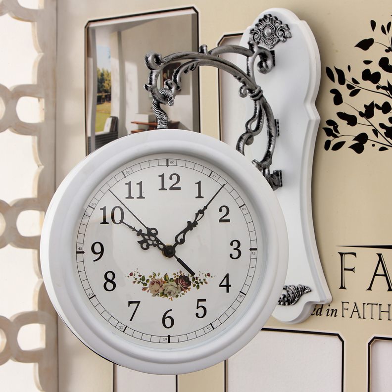 时尚钟静音现代简约时尚静音石英钟面两客厅双面挂钟挂表欧式创意