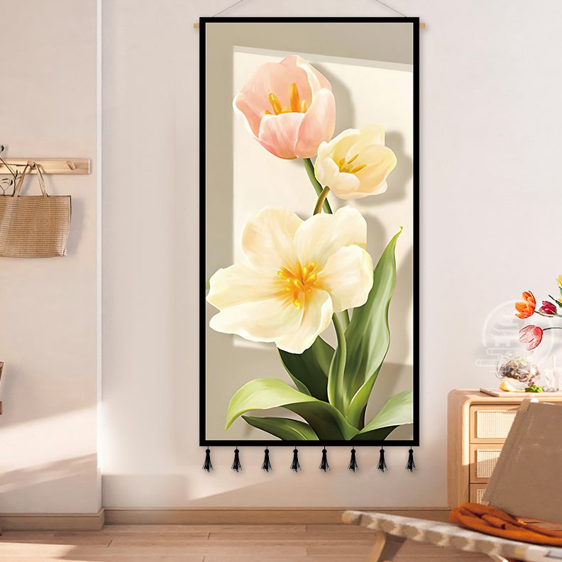 简约时尚光花朵氛围灯布艺客厅沙发卧室装饰背景墙定制北欧挂画图片