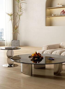 极简悬浮茶几钢化玻璃奶油风小户型客厅miontti诧寂风茶边几组合